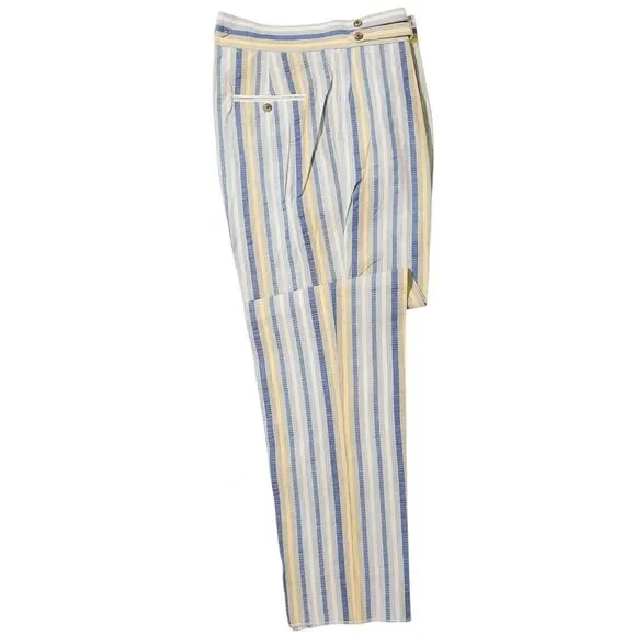 Mens Gurkha Pants 38 Blue Yellow Striped Cotton Trousers Straight